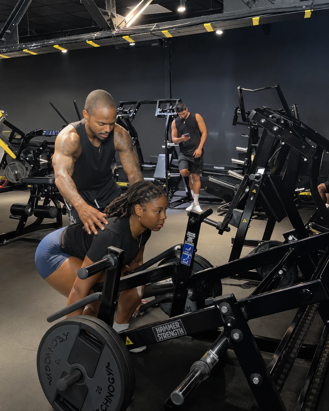 Pascal corrigeant la posture d'une cliente sur machine